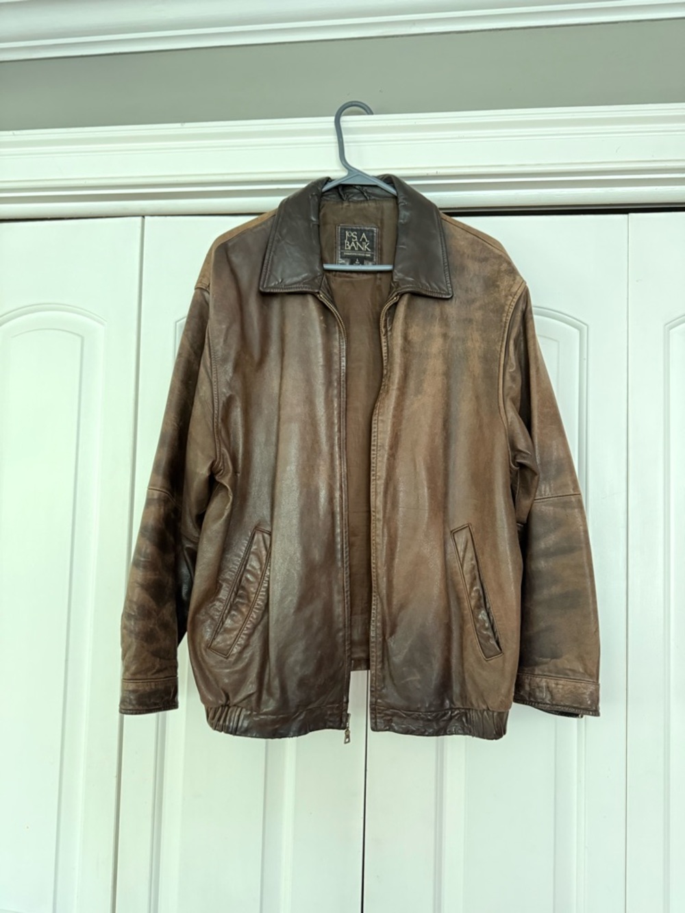 Jos. A. Bank Men's Brown Genuine Lambskin Leather Bomber Jacket